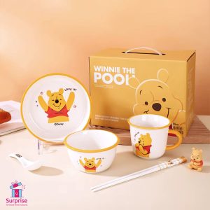 طقم أدوات مائدة سيراميك 5 قطع من ديزني تصميم ويني ذا بوه الأصلي - الصورة 1
