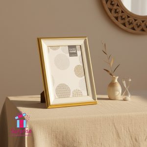 ⁦برواز صور خشبي لون ذهبي وأبيض مقاس 7×5⁩ - الصورة ⁦1⁩