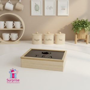 ⁦علبة شاي خشب 6 خانات⁩ - الصورة ⁦1⁩