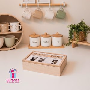 ⁦علبة شاي خشب 6 خانات⁩ - الصورة ⁦1⁩