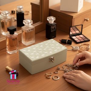 ⁦منظم إكسسوارات خشب بمرآة داخلية⁩ - الصورة ⁦1⁩