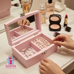 ⁦منظم إكسسوارات خشب بمرآة داخلية⁩ - الصورة ⁦1⁩