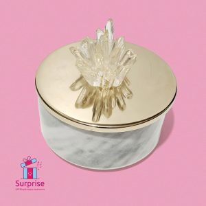 Marble Decorative Box – Metal Lid with Crystal Detail - Image 2