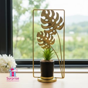 Decorative Artificial Plant in Ceramic Pot with Metal Frame - Image 1
