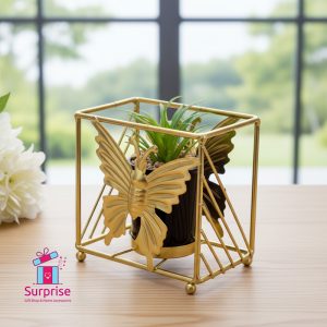 Decorative Artificial Plant in Ceramic Pot with Metal Frame - Image 1