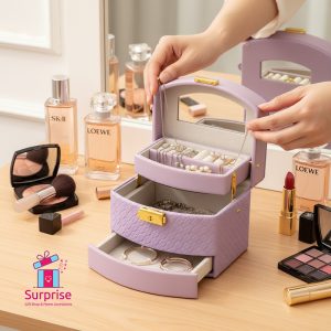 Leather Accessory Organizer with Three Layers & Secure Lock - Image 1