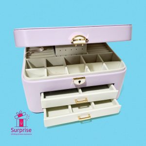 Leather Accessory Organizer Single-Layer with Lock & Two Drawers - Image 2
