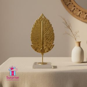 Decorative Metal Tree Leaf with Elegant Glass Base - Image 1