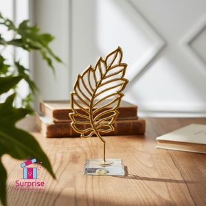 Decorative Metal Tree Leaf with Elegant Glass Base - Image 1