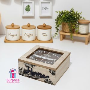 ⁦علبة شاي خشب 4 خانات⁩ - الصورة ⁦1⁩