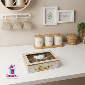 ⁦علبة شاي خشب 6 خانات⁩ - الصورة ⁦1⁩