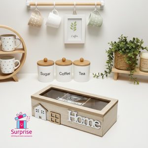 ⁦علبة شاي خشب 3 خانات⁩ - الصورة ⁦1⁩