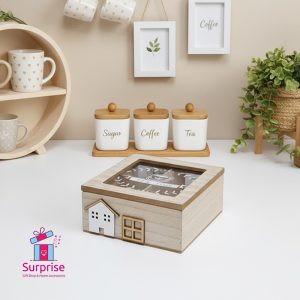 ⁦علبة شاي خشب 4 خانات⁩ - الصورة ⁦1⁩