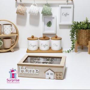 Wooden Tea Storage Box 6 Compartments Organizer - Image 1