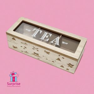 Wooden Tea Storage Box 3 Compartments Organizer - Image 2