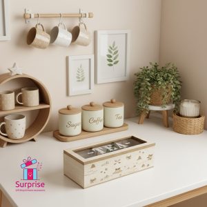 Wooden Tea Storage Box 3 Compartments Organizer - Image 1