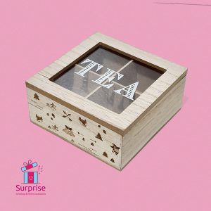 Wooden Tea Storage Box 4 Compartments Organizer - Image 2
