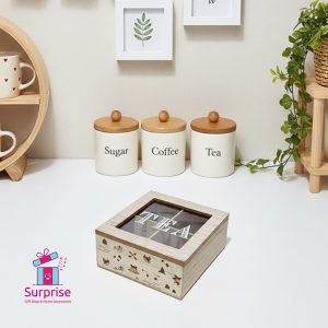 Wooden Tea Storage Box 4 Compartments Organizer - Image 1
