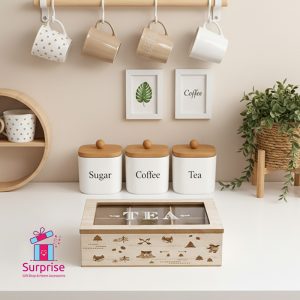 Wooden Tea Storage Box 6 Compartments Organizer - Image 1