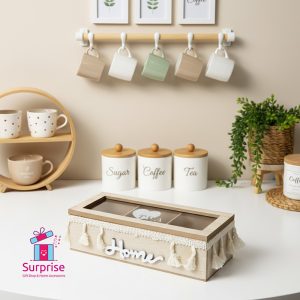 Wooden Tea Storage Box 3 Compartments Organizer - Image 1