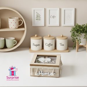 Wooden Tea Storage Box 4 Compartments Organizer - Image 1