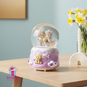 Musical Couple Teddy Water Self-Swirling Snowball with Colorful LED Lights - Image 1