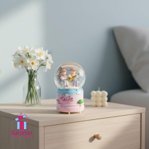 Romantic Musical Couple Moving Snowball with Colorful LED Lights - Image 1