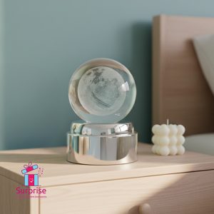 ⁦كرة كريستال ثلاثي الأبعاد متحرك مضيء بتصميم القمر⁩ - الصورة ⁦1⁩