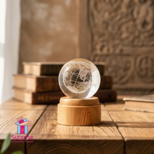 ⁦كرة كريستال ثلاثي الأبعاد متحرك مضيء بتصميم كوكب الأرض⁩ - الصورة ⁦1⁩