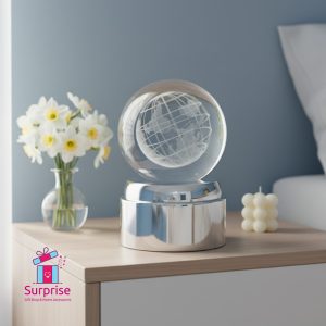 ⁦كرة كريستال ثلاثي الأبعاد متحرك مضيء بتصميم خريطة العالم⁩ - الصورة ⁦1⁩