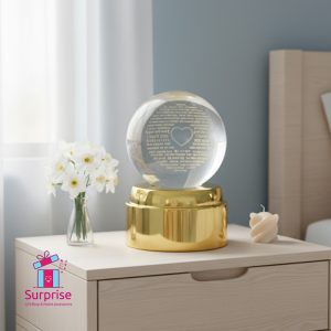 ⁦كرة كريستال ثلاثي الأبعاد متحرك مضيء بتصميم قلب⁩ - الصورة ⁦1⁩