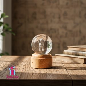 ⁦كرة كريستال 3D متحرك مضيء بتصميم رائد فضاء⁩ - الصورة ⁦1⁩