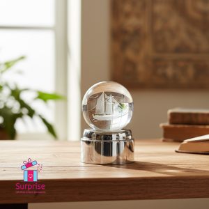 ⁦كرة كريستال 3D متحرك مضيء بتصميم سفينة⁩ - الصورة ⁦1⁩