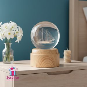 ⁦كرة كريستال 3D متحرك مضيء بتصميم سفينة⁩ - الصورة ⁦1⁩