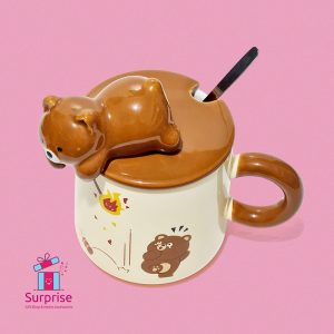 Porcelain Mug with Lid and Metal Spoon - Image 2