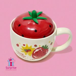 Porcelain Strawberry Design Mug with Lid - Image 2