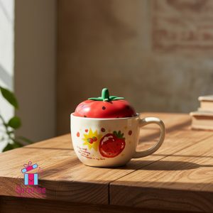 Porcelain Strawberry Design Mug with Lid - Image 1