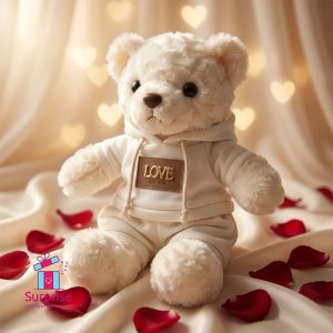 ⁦دبدوب فرو مرتدي هودي وشورت أنيق 33 سم⁩ - الصورة ⁦1⁩