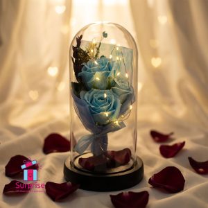 Lighted Glass Crystal Featuring an Artificial Flower - Image 1