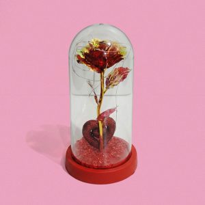 Lighted Glass Crystal Featuring an Artificial Flower & Red Heart - Image 2