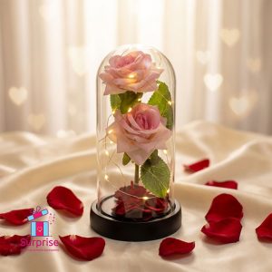 Lighted Glass Crystal Featuring an Artificial Flower - Image 1