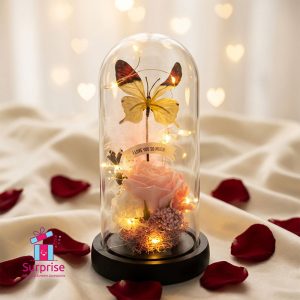 Lighted Glass Crystal Featuring an Artificial Flower & butterfly - Image 1