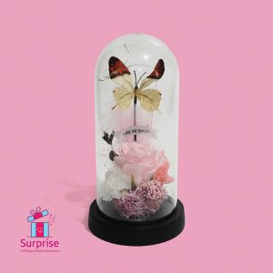 Lighted Glass Crystal Featuring an Artificial Flower & butterfly - Image 2