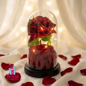 Lighted Glass Crystal Featuring an Artificial Flower - Image 1