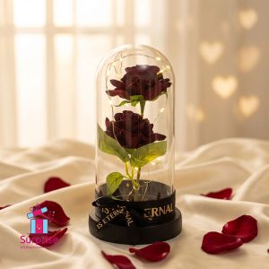 Lighted Glass Crystal Featuring an Artificial Flower - Image 1