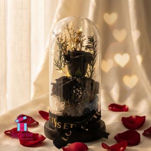 Lighted Glass Crystal Featuring an Artificial Flower - Image 1