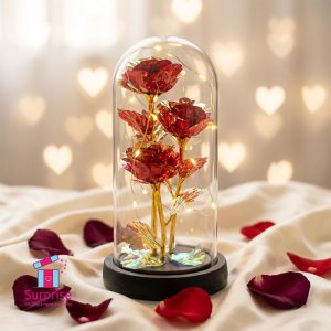 Lighted Glass Crystal Featuring an Artificial Flower - Image 1