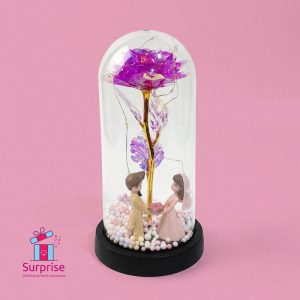 Lighted Glass Crystal Featuring an Artificial Flower & Cute Couple Figurine - Image 2