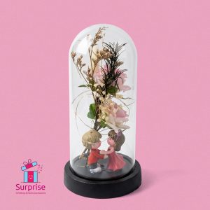 Lighted Glass Crystal Featuring an Artificial Flower & Cute Couple Figurine - Image 2