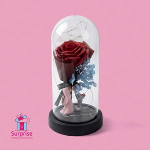 Lighted Glass Crystal Featuring an Artificial Flower & Cute Couple Figurine - Image 2